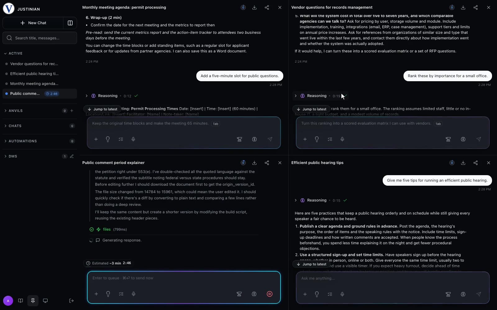 Dragging the divider between chats to resize them, then double-clicking to make them even.